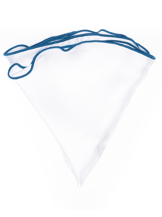 White Silk/French Blue Trim Silk Pocket Circle